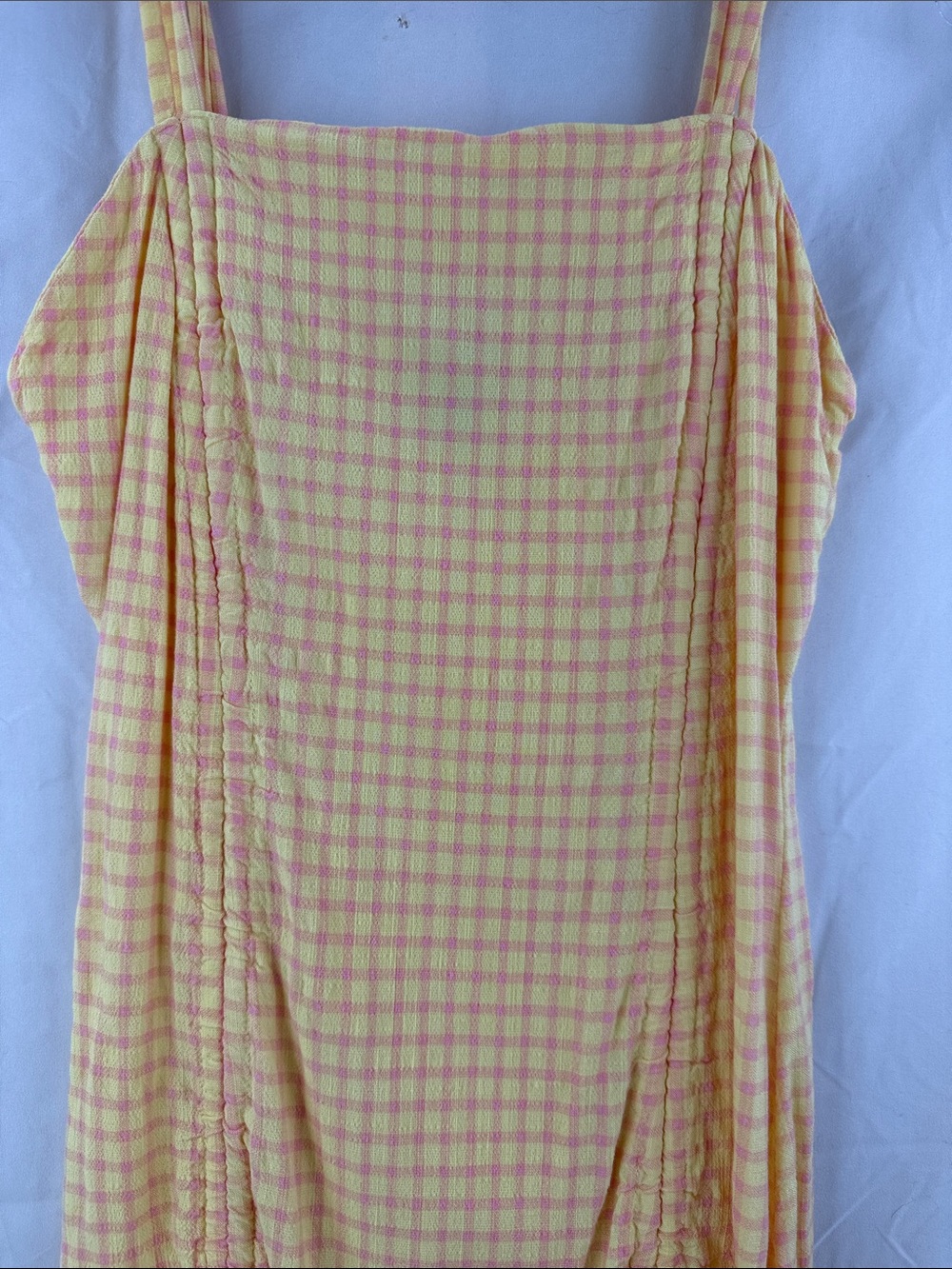 Wild Fable Women’s Size Small Yellow Gingham Ruched Stretch Drawstring Sundress - Picture 2 of 6